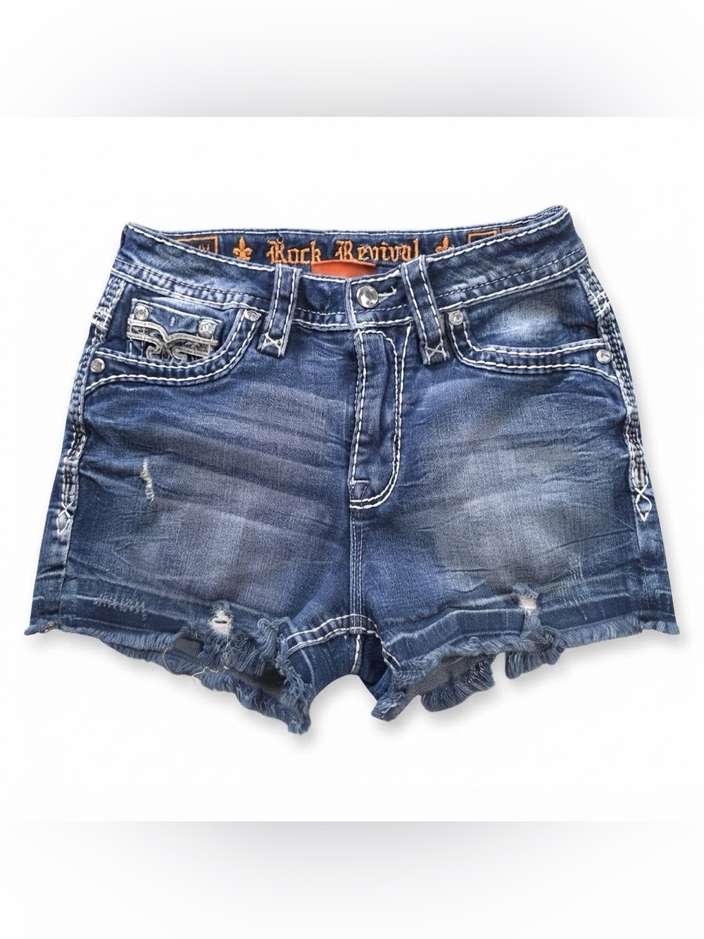 Rock Revival Katydid Easy Short Denim Cutoffs Blue Bling Size 26